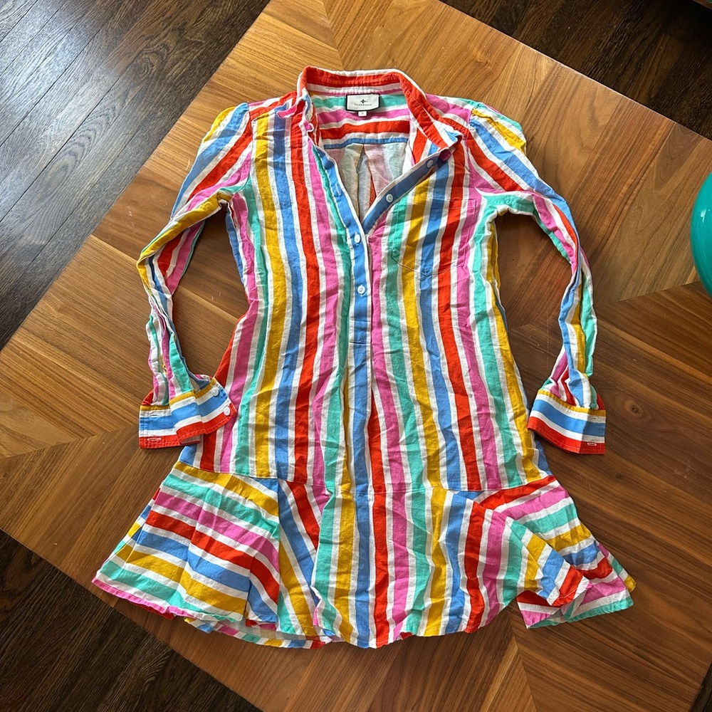 Tuckernuck Rainbow Stripe Callahan Shirt Dress Size Small - Picture 2 of 4